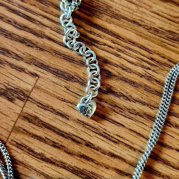 BRIGHTON "Atlantis" Silver Double Hearts Etched Necklace BOLD ACCESSORIES! - Picture 4 of 10